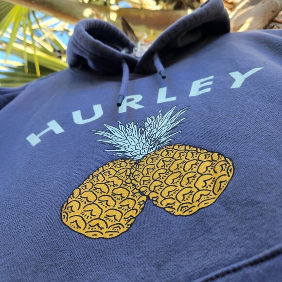 🍍RARE!🍍Hurley Hoodie Pineapple Flower Beach Cozy Comfort M- NAVY BLUE - Picture 1 of 6